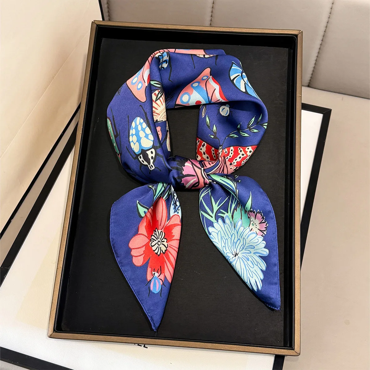2026 New Butterfly Print Silk Square Scarfs Women Soft Satin Neck Ties Fashion Kerchief Headscarf Female Hijab Foulard Bandana view 4
