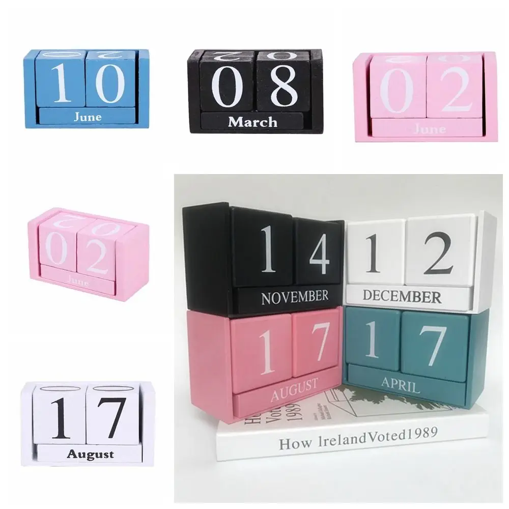 

MDF Wooden Perpetual Calendar Month Display Pastoral Style Building Blocks Calendar Eternal Blocks Perpetual Calendar