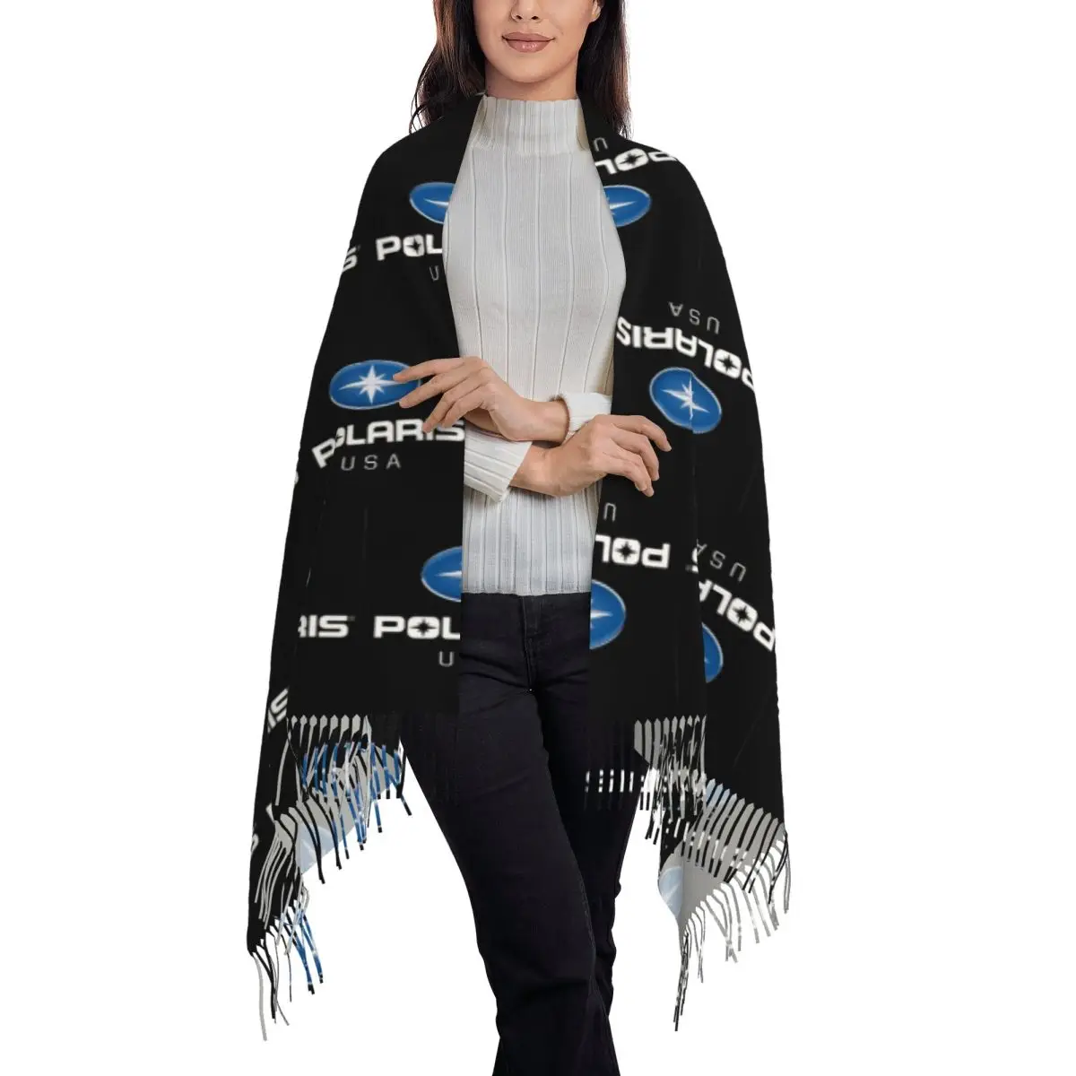 Polaris Logo Scarf Tassel Scarves for Women Soft Warm Shawls and Wraps Long Fall Winter Shawl Wrap