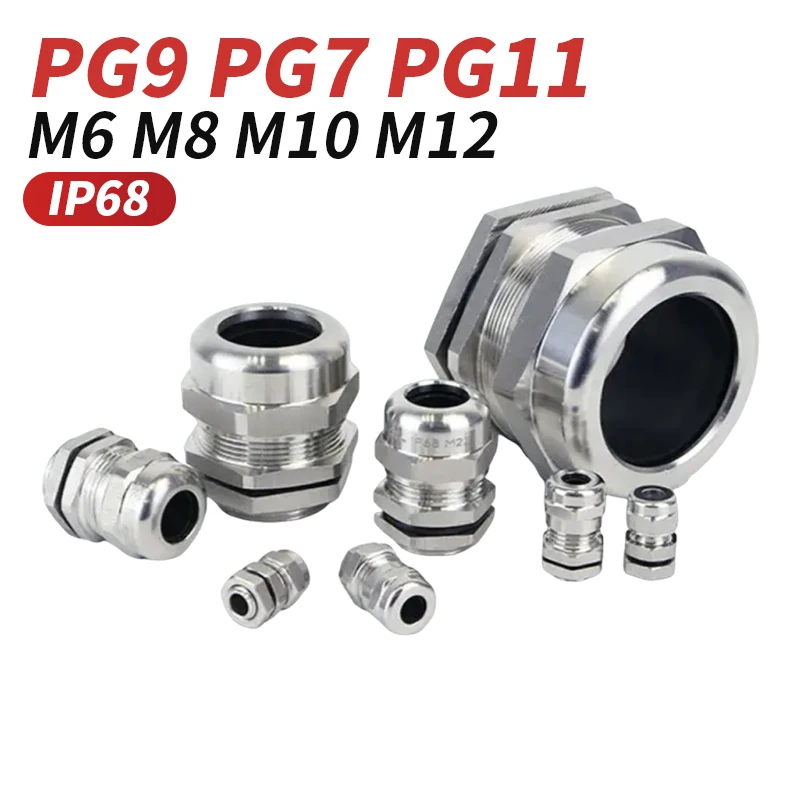 10pcs PG9 PG7 PG11 M6 M8 M10 M12 Stainless Steel Cable Gland for 1-14mm Wire Cable Metal Cable Gland Connector IP68 Waterproof