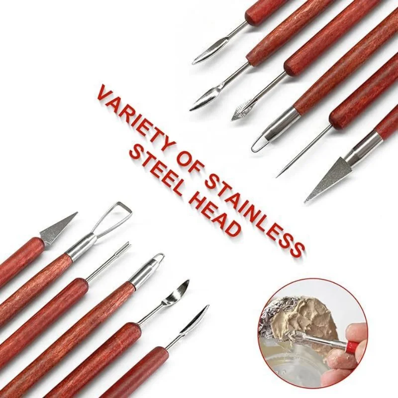 6 teile/satz Keramik Werkzeuge Rot Holz Doppelseitige Draht Messer Für Ton Reparatur, Ton Skulptur Carving Werkzeug Set Keramik werkzeuge