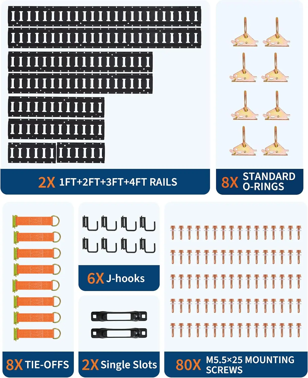 36 Pcs E-Track Tie-Down Anchor Kit, E Track Fittings with D-Ring, O-Ring Anchors, Hooks, Rope Tighteners, 2 Straps and 48 Screws for Enclosed Trailer, Truck Bed, Van and Cargo Securing