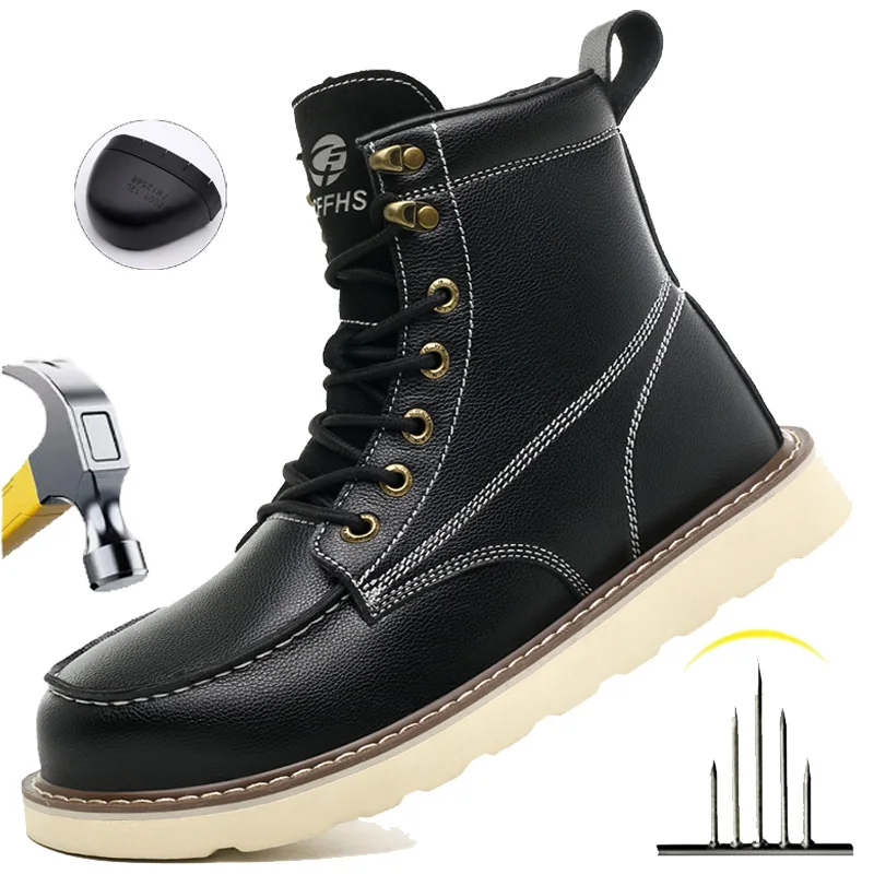 

2025 Work Boots Steel Toe Shoes Men Safety Shoes Puncture-Proof Work Shoes Boots Fashion Indestructible Footwear Security 41-46