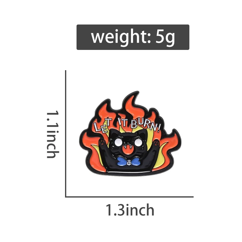 Let it Burn Angry Cat Brooch Enamel Pins Black Cat With Flames Metal Brooches Backpack Lapel Badge Punk Jewelry Gift For Friends