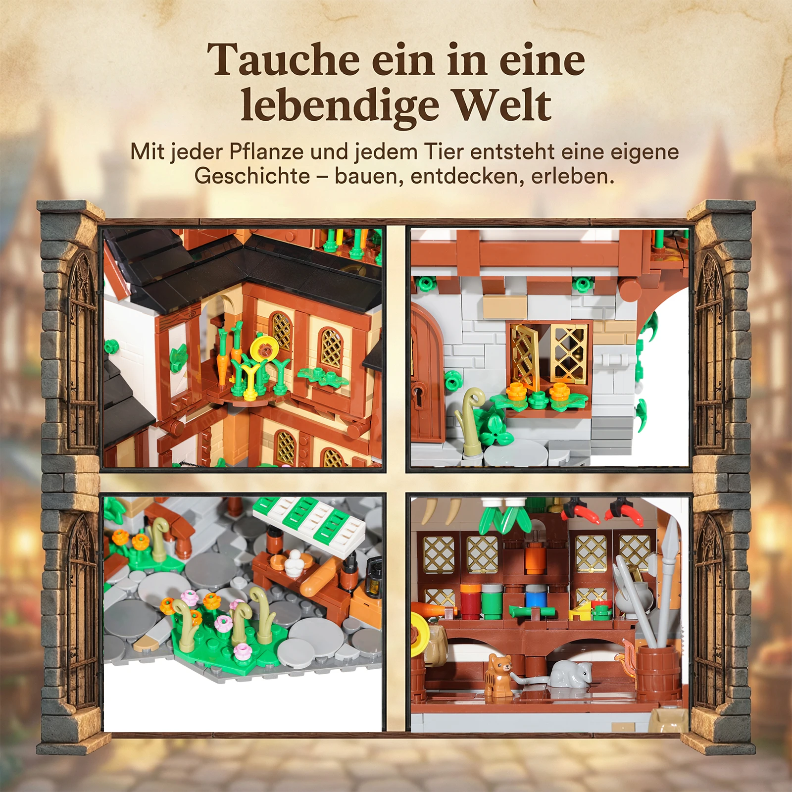 3867Teile Klemmbausteine Mittelalterliches Europäisches Stadt-Bausteinset Architektur-Straßenansicht Modular Modell DIY-Montage-Spielzeug für Erwachsene und Kinder – Detail 9