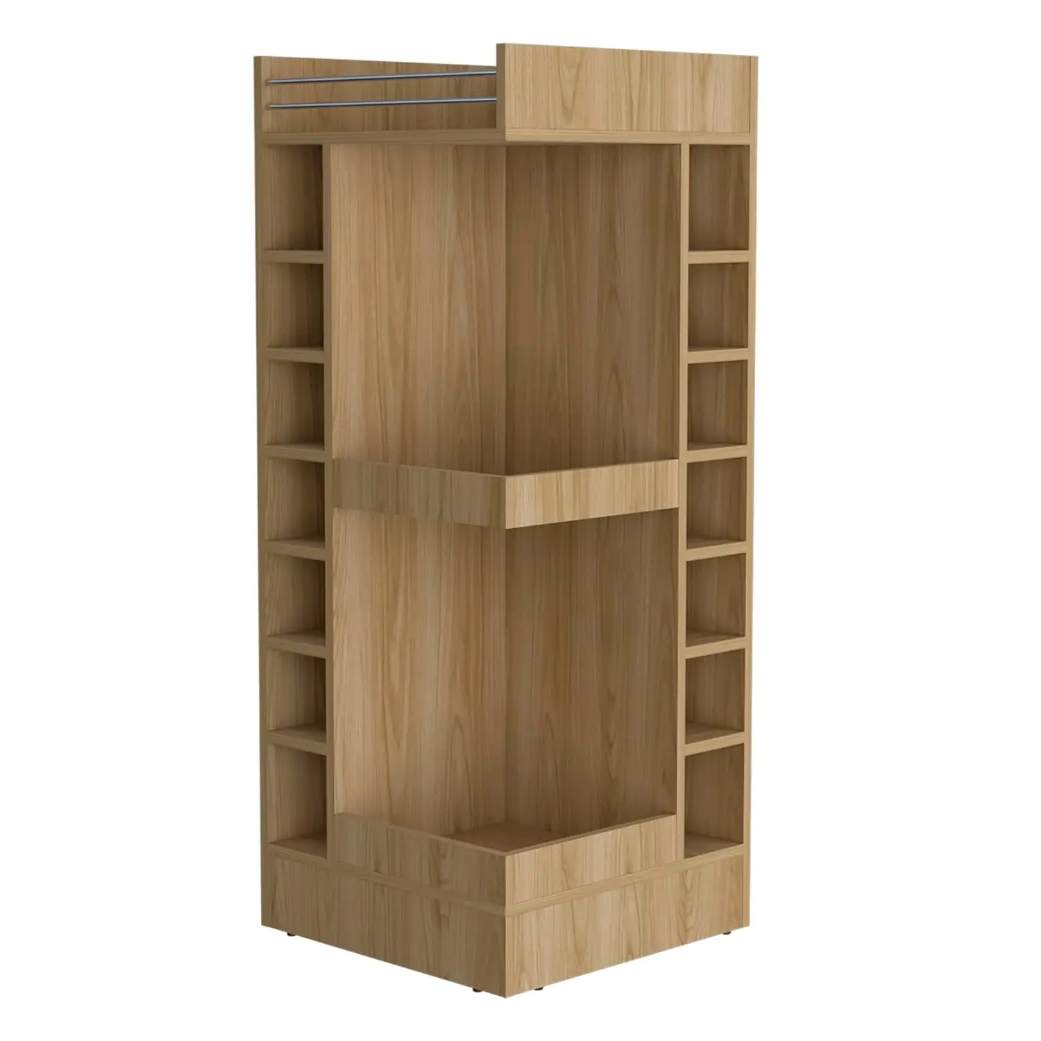 Corner Bar Cabinet with Wine Rack & Open Shelf, Natural Oak, Customized