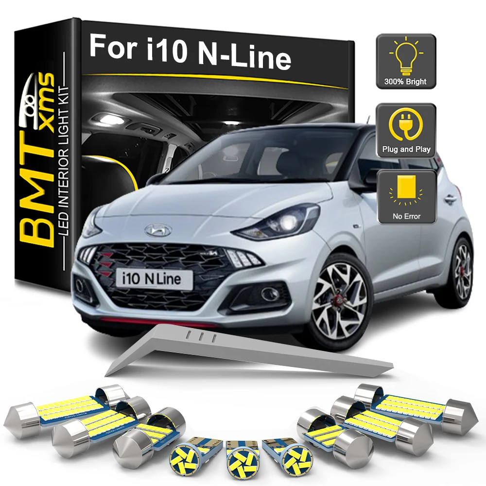 BMTxms 8Pcs Canbus Car LED Interior Light Bulb Kit For Hyundai i10N i10 N-Line 2020 2021 2022 2023 Reading License Plate Lamp