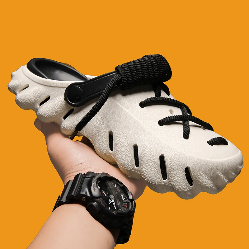 

2025/мужские тапочки с отверстиями, летние мужские модные садовые сабо, уличные пляжные тапочки, новая модная обувь унисекс с отверстиями для дома