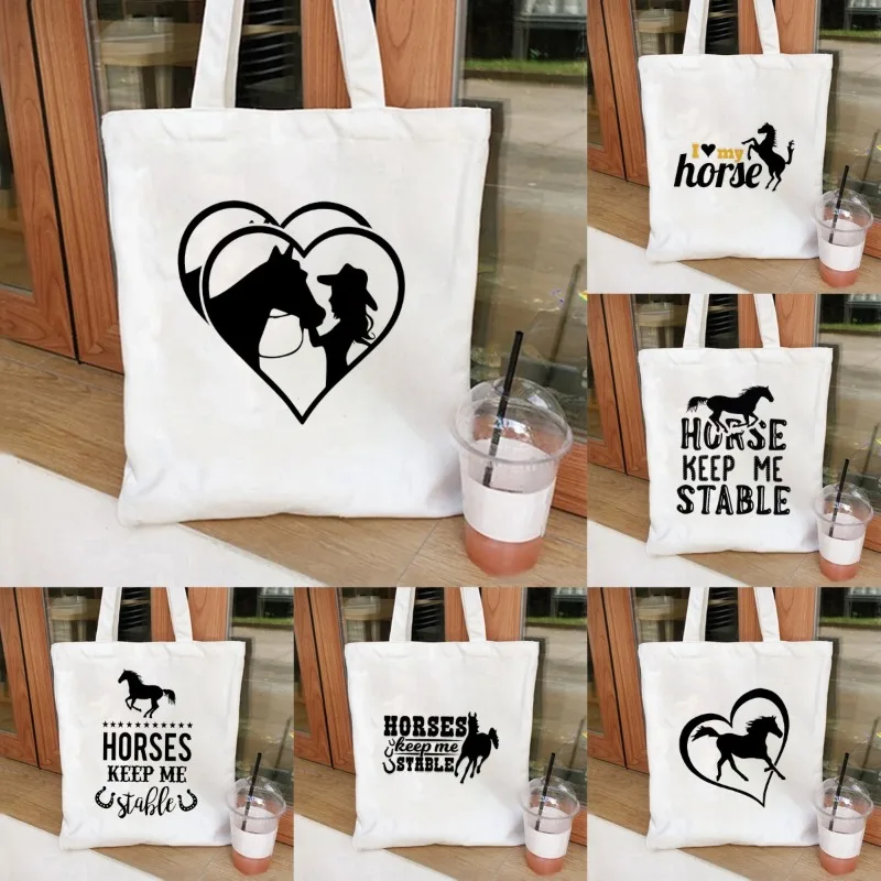 

Equine Elegance Tote Chic Horse Lover Print Canvas Bag Roomy Eco-Friendly Shoulder Handbag for Women Ideal for Work and School