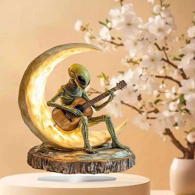

Acrylic Alien Moon Guitar Player Ornament Desktop Decor Gift For Home Office Coffee Shop Decoration