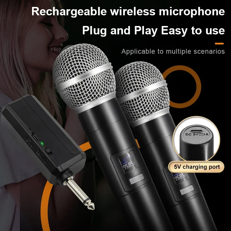 58 ميكروفون لاسلكي 2 قناة UHF تردد ثابت ميكروفون محمول باليد لاجتماع عرض الكنيسة الاحترافي للحفلات كاريوكي