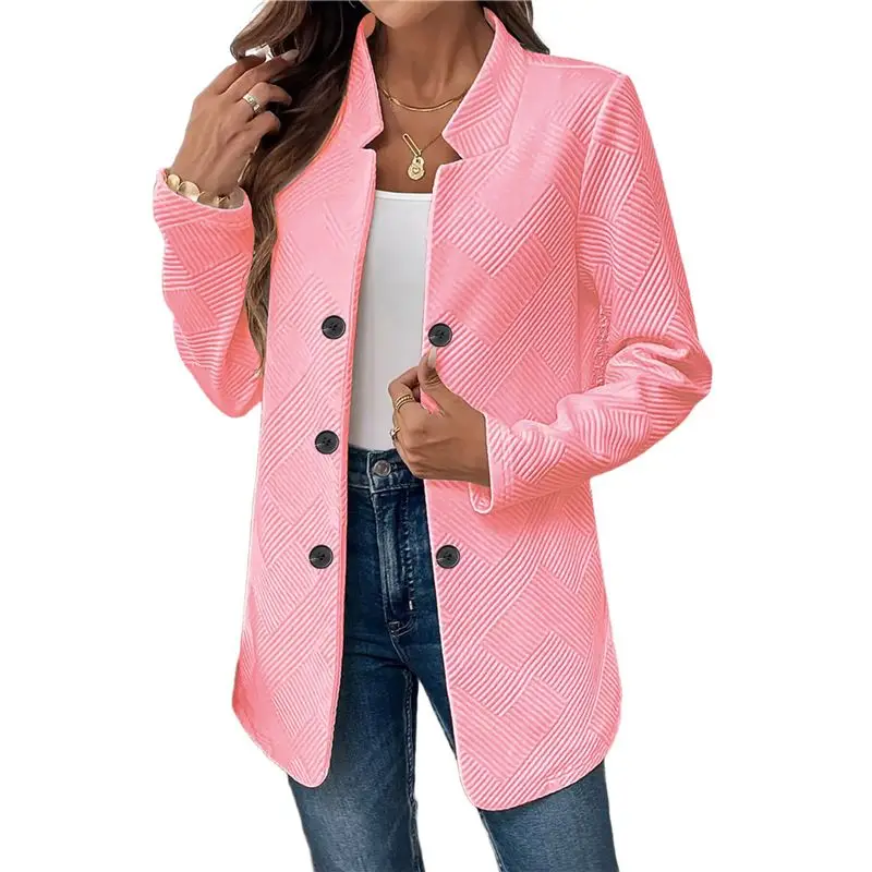 

ABZC-Women's Stand Collar Blazer Jacket Casual Long Sleeve Double Breasted Elegant Business Office Blazer