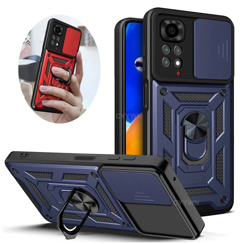 Slide Camera Lens Protector Armor Case For Redmi Note 13 12 11 10 Pro Plus 10s 11s 12s 13C 12C Military Grade Bumpers Ring Cover