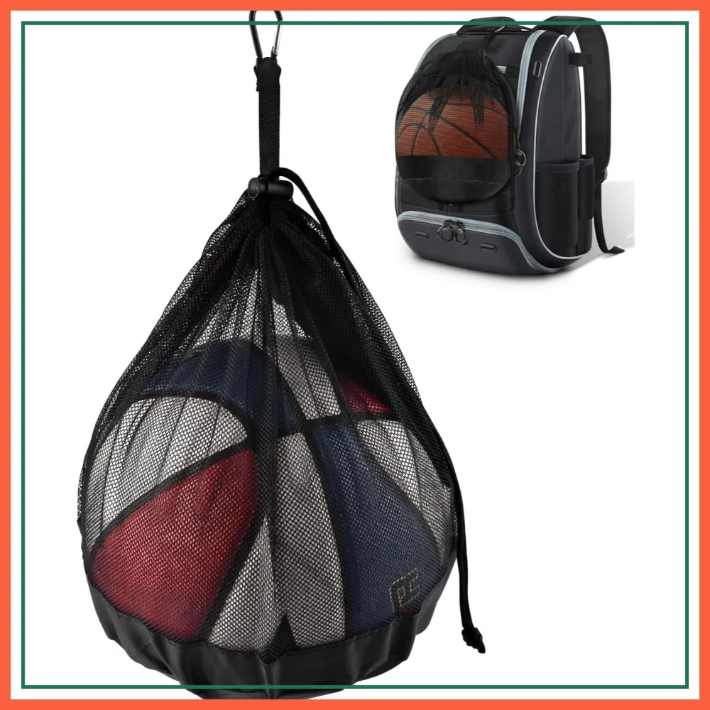 

Single Ball Bag with Double Hook, Mesh Drawstring Backpack for Soccer Basketball Football Volleyball Rugby