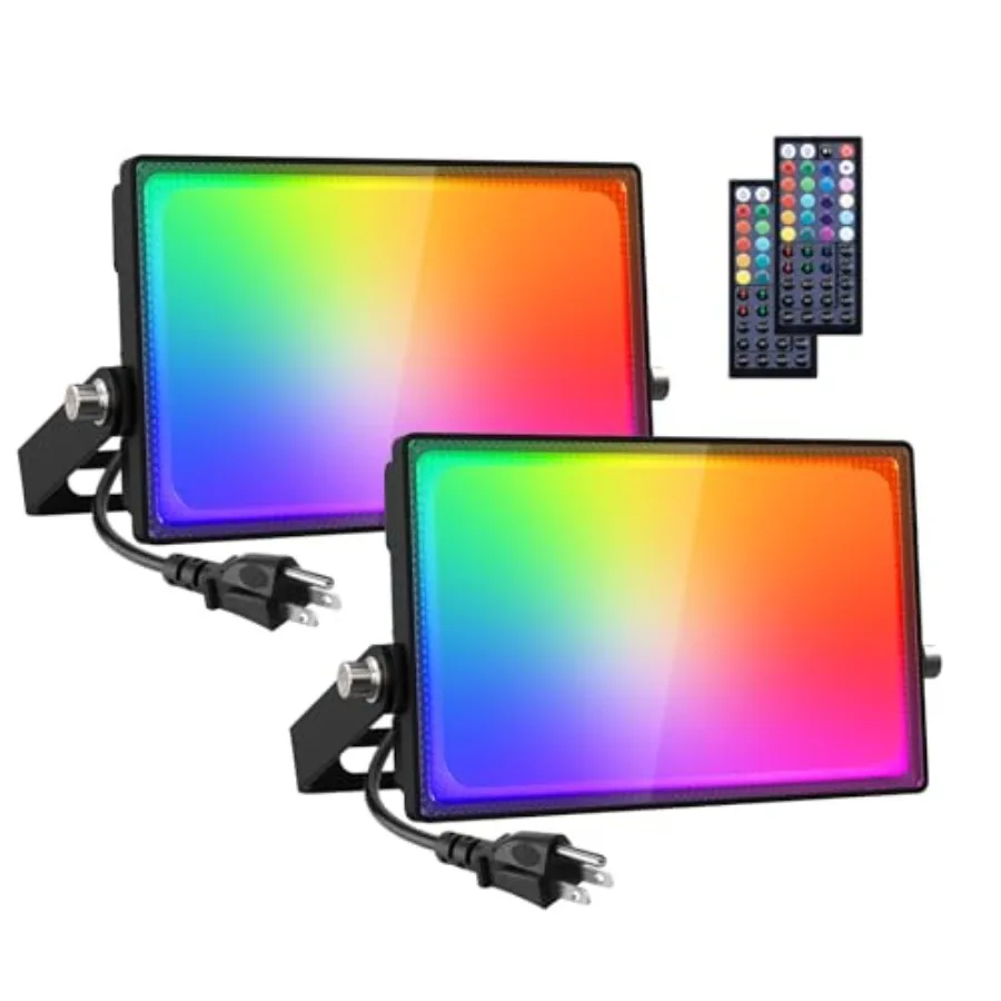 Pack LED RGBW Flood Lights Outdoor 70W, 700K Warm White Dimmable Million Color Changing Floodlight Waterproof with Remote, DIY