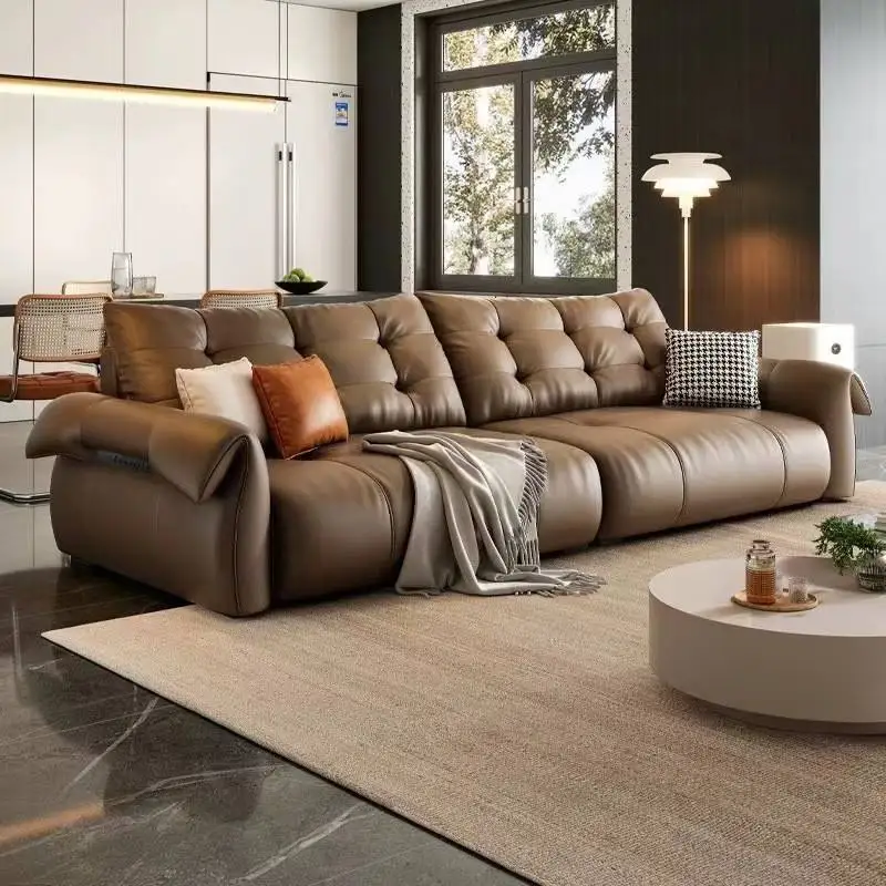 Modern Living Room Sectional Sofa With Comfort Cushions And Genuine Leather Upholstery For Family Seating And Home Lounge Use