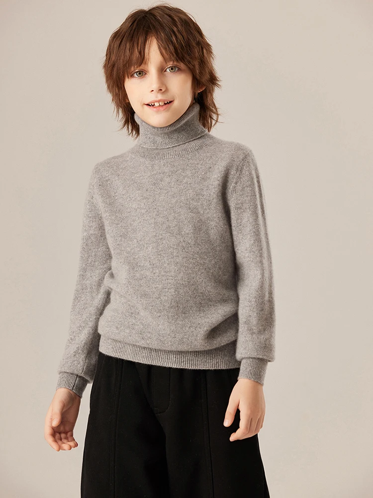 Children's Autumn Winter Cashmere Sweater Turtleneck Basic Pullover Boy Girl 12 Colors 100% Cashmere Knitwear Kids Clothing Tops