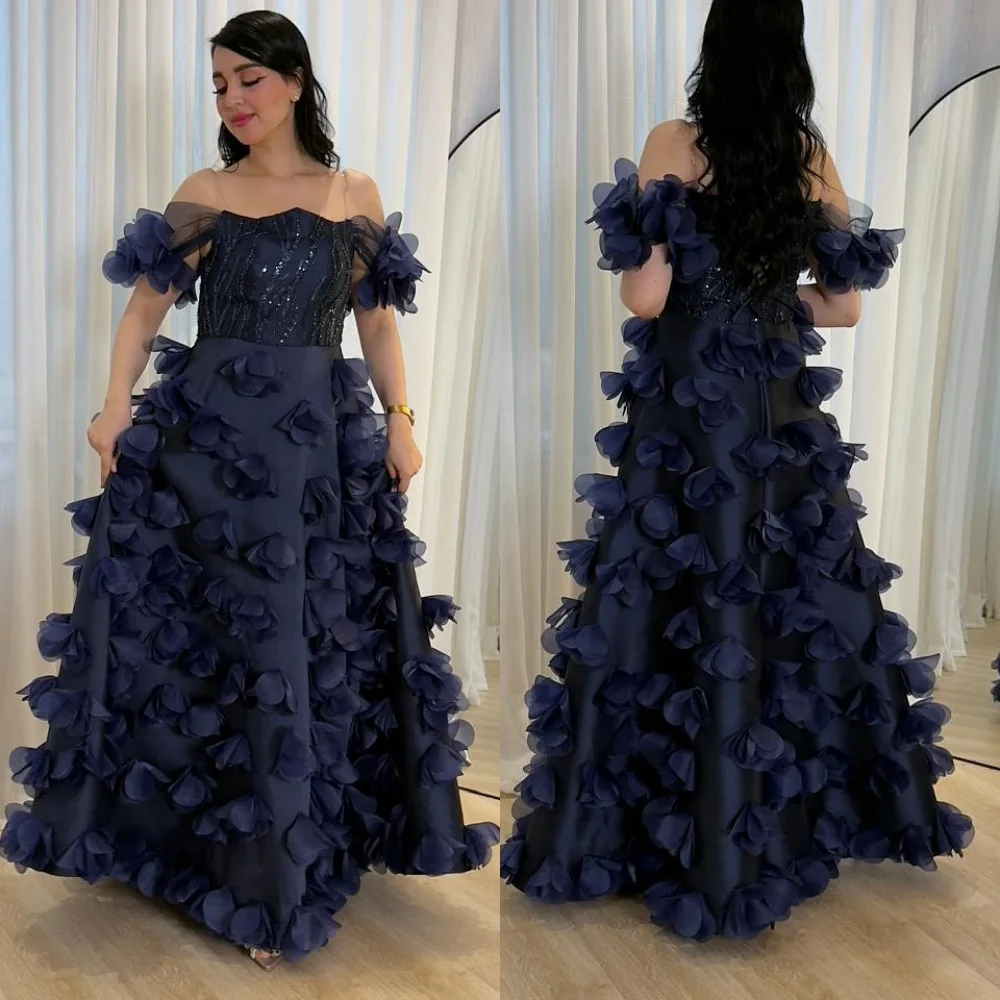 

Customized Charmeuse Sequined Applique A-line Off-the-shoulder Long Dresses Bespoke Occasion Evening Elegant Charming Glitter