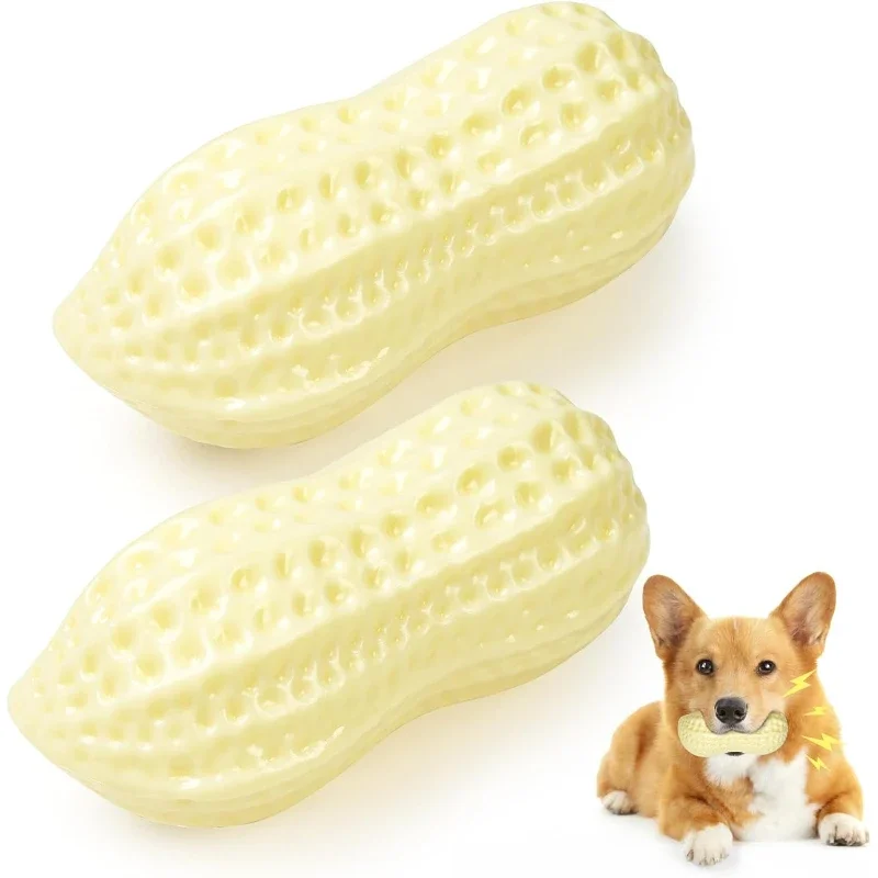 2PCS Quietschendes Hundespielzeug Erdnussform Zahnreinigung Quietschen Kauspielzeug Welpe Langlebiges Zahnen Kauspielzeug für drinnen und draußen
