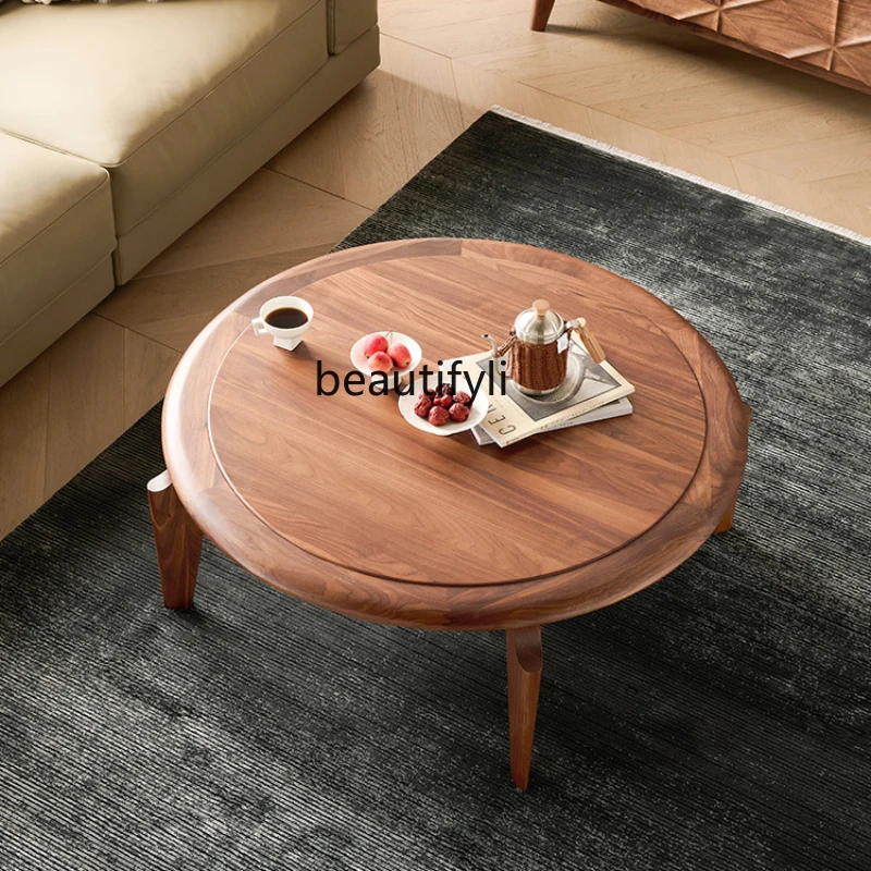 

North America Black Walnut Wooden Tea Table Living Room New Tea Table Home Solid Wood round Small Tea Table High-End Small