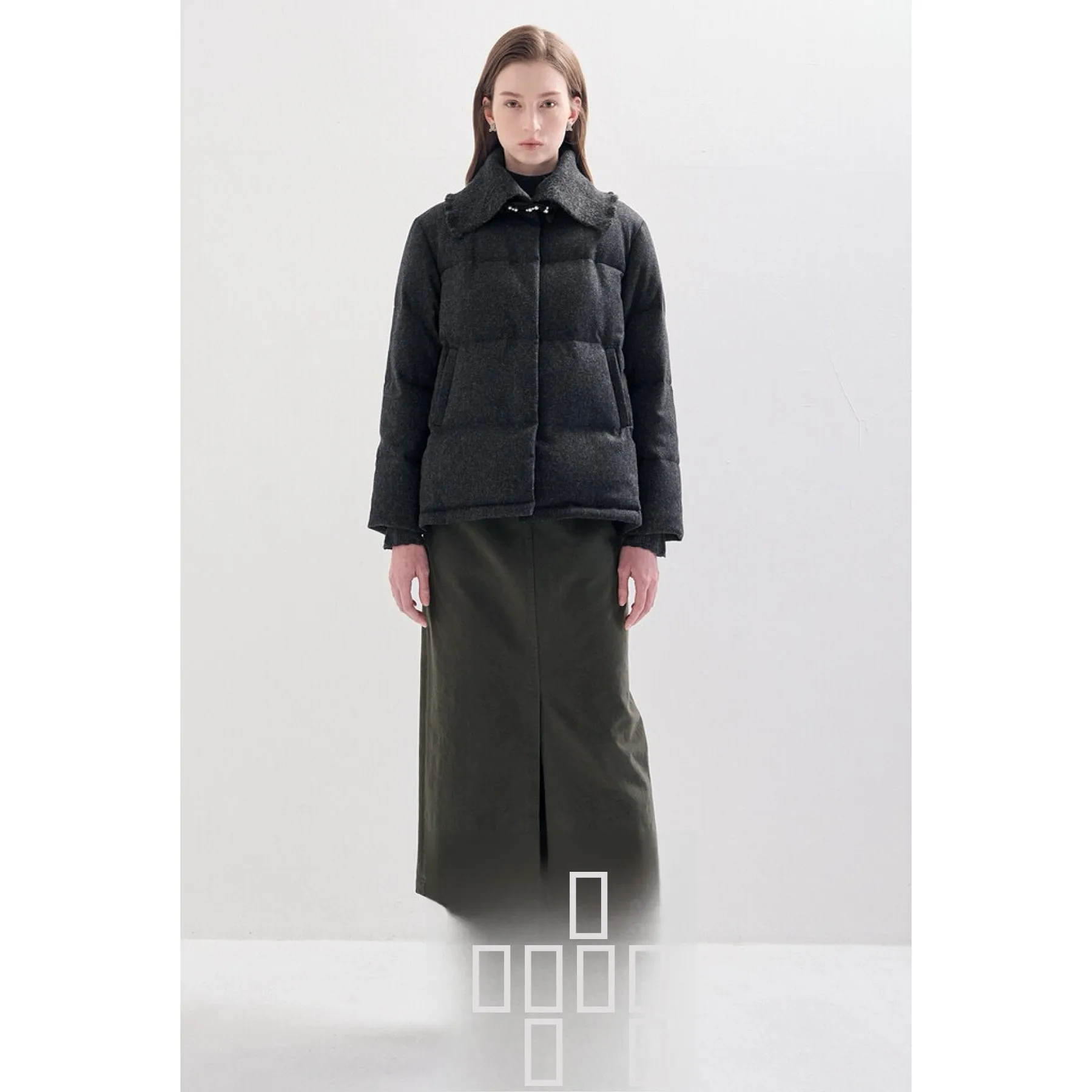 Lemon Cheese LAN Winter Thiened Woolen Fabric Goose down Coat with Ruffle Collar Versatile Commute Sle Long Sve Zipper