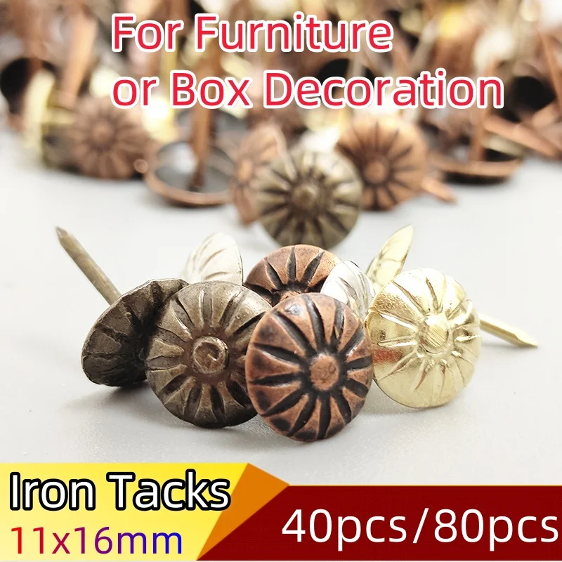 40pcs/80pcs 11x16mm Decoration Iron Tack Nails for Furniture Sofa Box Wooden Craft Antique Vintage Decorative Upholstery Studs