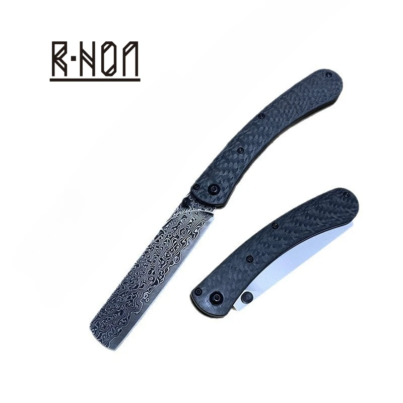 

RHON 3.54inch Outdoor Damascus Steel Folding Knife Razor Sharp Blade EDC Camping Pocket Knives with 3K Carbon Fiber Handle