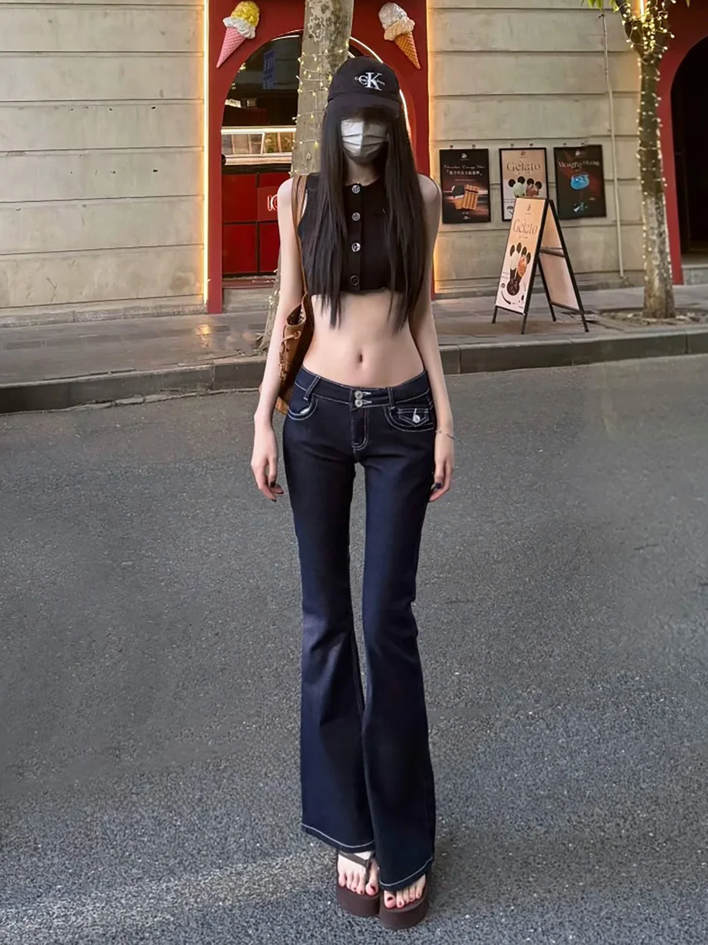 Low Waist Bell Bottom Jeans Women Slim Fit Cheek Enhancing Hip Lifting Casual Long Pants American Retro Style Summer Jeans