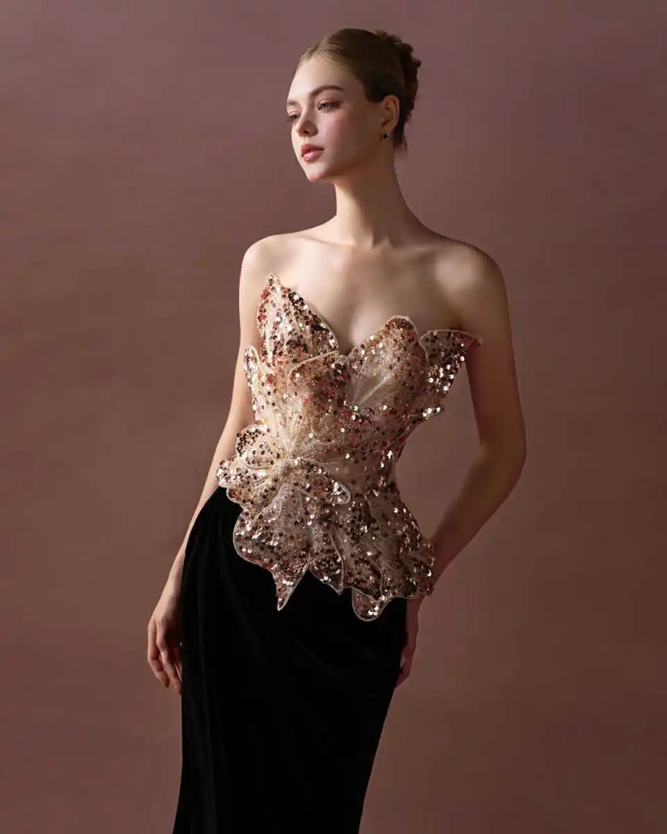 فستان سهرة رائع للحفلات الراقصة حورية البحر طول الأرض بدون حمالات كريستال ترتر فساتين حفلات فيستدو دي نويت مخصصة #2