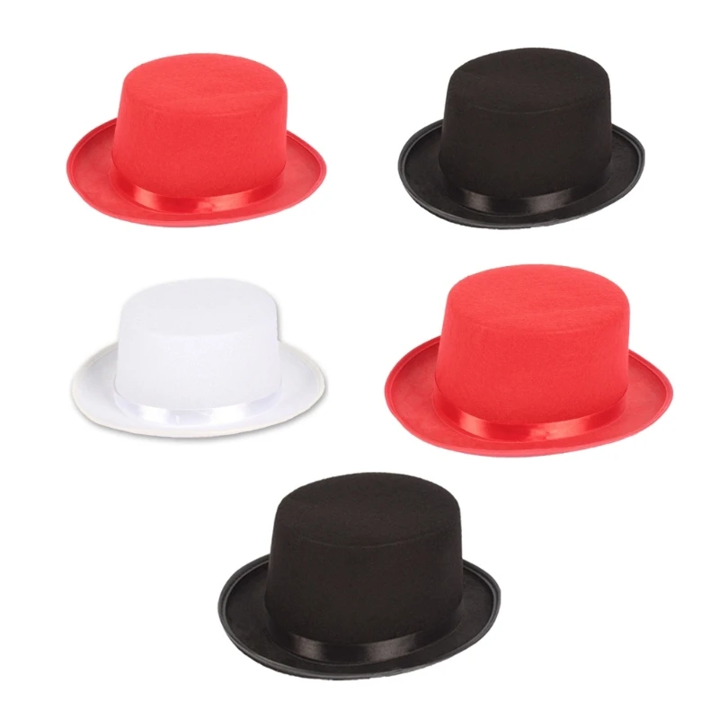 Adult Kids Solid Color Top Hat Magician Hats for Magician Costume Performances Theatrical Plays Musicals Flat Dome Hats