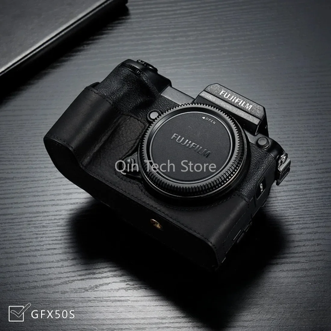 Meia capa de couro genuíno para câmera fujifilm gfx50s gfx50sii gfx50r gfx100s bolsa protetora