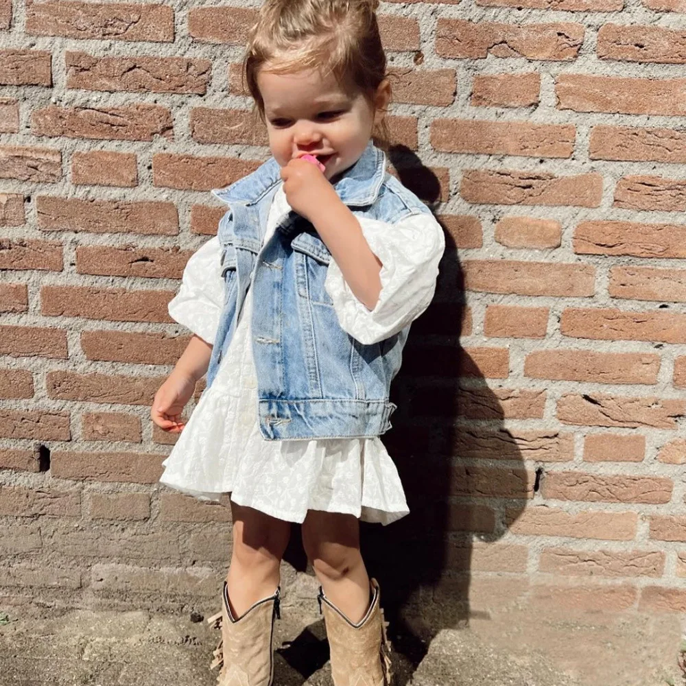 2026 Spring Summer Autumn New Children Versatile Denim Vest Boys Vest Girls Heavy-duty Washed Denim Jacket
