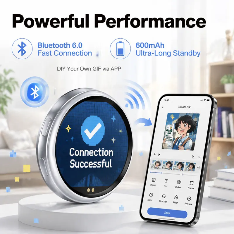HD Dynamic Display Smart E-Badge Bluetooth Animated Digital Pin with App Control for Photos And Animations
