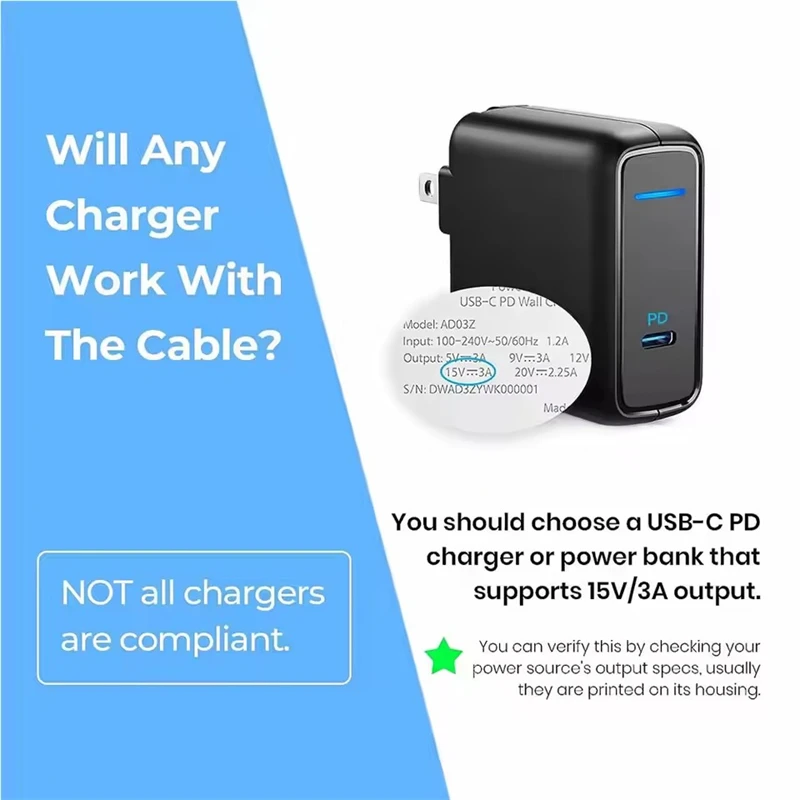 PD 65W Fast Charging USB Type C Power Supply Cable for Microsoft Surface Pro 7 3 4 5 6 15V 3A Tablet Charger USB C Adapter Cable