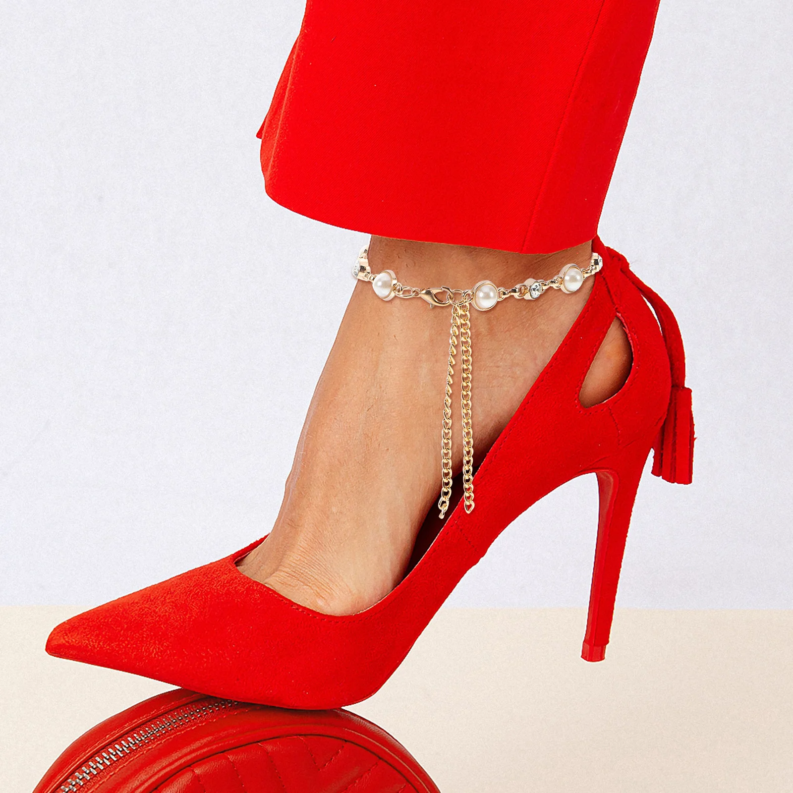 1 زوج انفصال اللؤلؤ سلاسل الأحذية حجر الراين عالية الكعب المضادة للانزلاق الأشرطة مريحة تخفيف الضغط سهلة التركيب العصرية