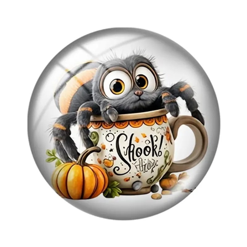 Halloween Pumpkin Spider  10pcs 12mm14mm/16mm/18mm/20mm/25mm Round Photo Glass Cabochon Demo Flat Back Making Findings Jewelry