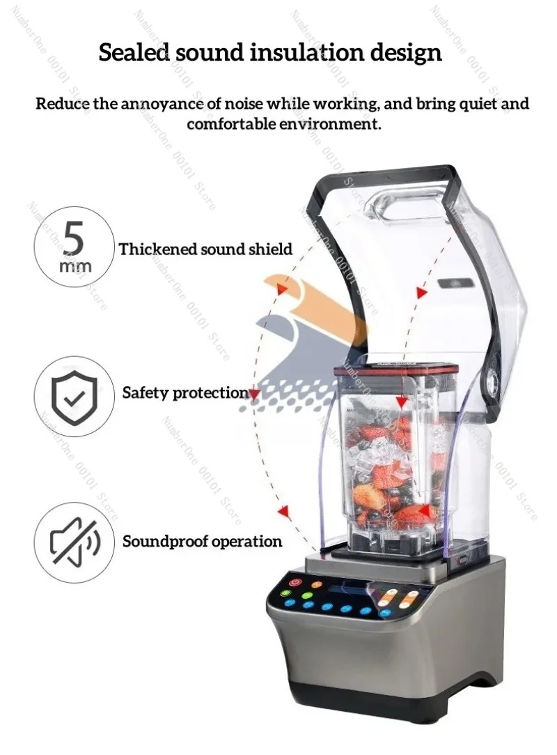 1.8L High Speed Fruit Smoothie Blender Ice Crusher Full-Automatic Belt Sound Enclosure Slush Machine