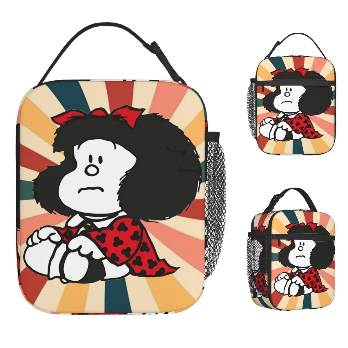 

Comic Mafald Lunch Bag Vintage Lunch Box Girls Picnic Portable Zipper Cooler Bag Waterproof Graphic Design Thermal Tote Handbags