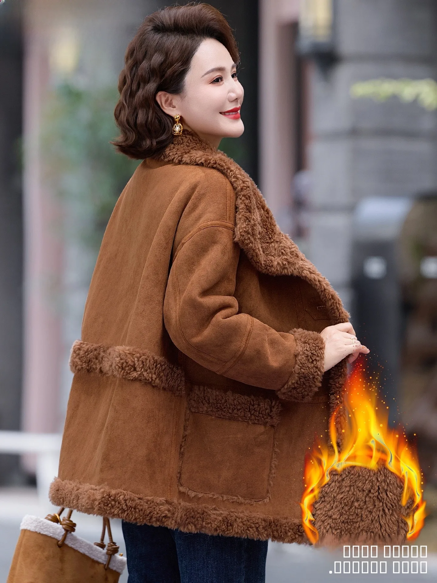 

Lamb Velvet Thiened Fce Women's Outerwear Double-Sided Wear Warm Autumn Winter Coat for Young Mothers And Middle-Aged La...