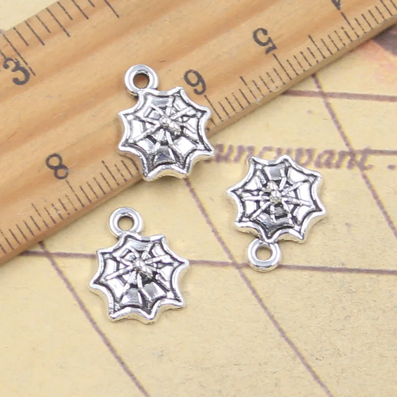30pcs Charms Halloween Spider Web 15x12mm Antique Silver Color Pendants Making DIY Handmade Tibetan Finding Jewelry