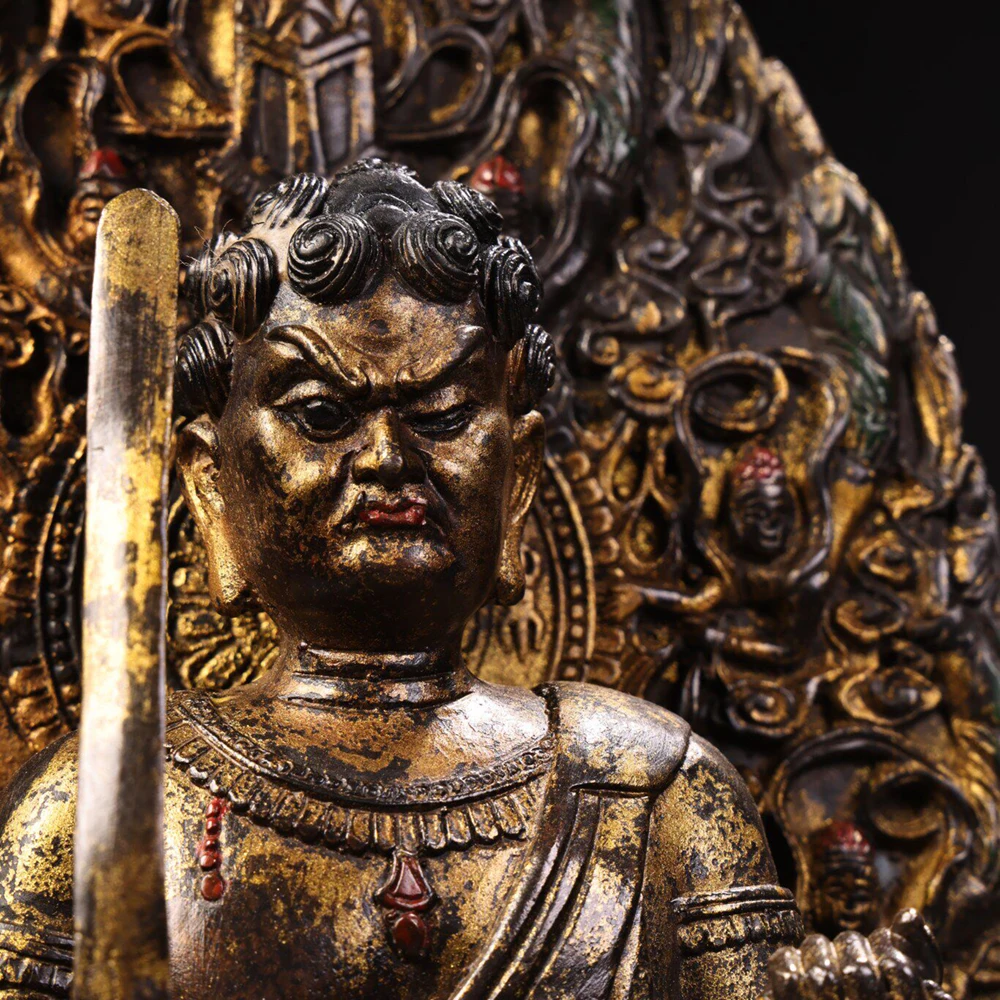 Old Copper Gold Clay Gilt Acala Buddha Figurine Heavy Patina Fine Craftsmanship