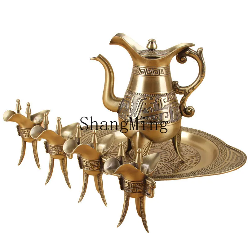 CL high-end antique bronze jazz cup wine bottle metal classical retro jue jug drinker wine glass wine set 5