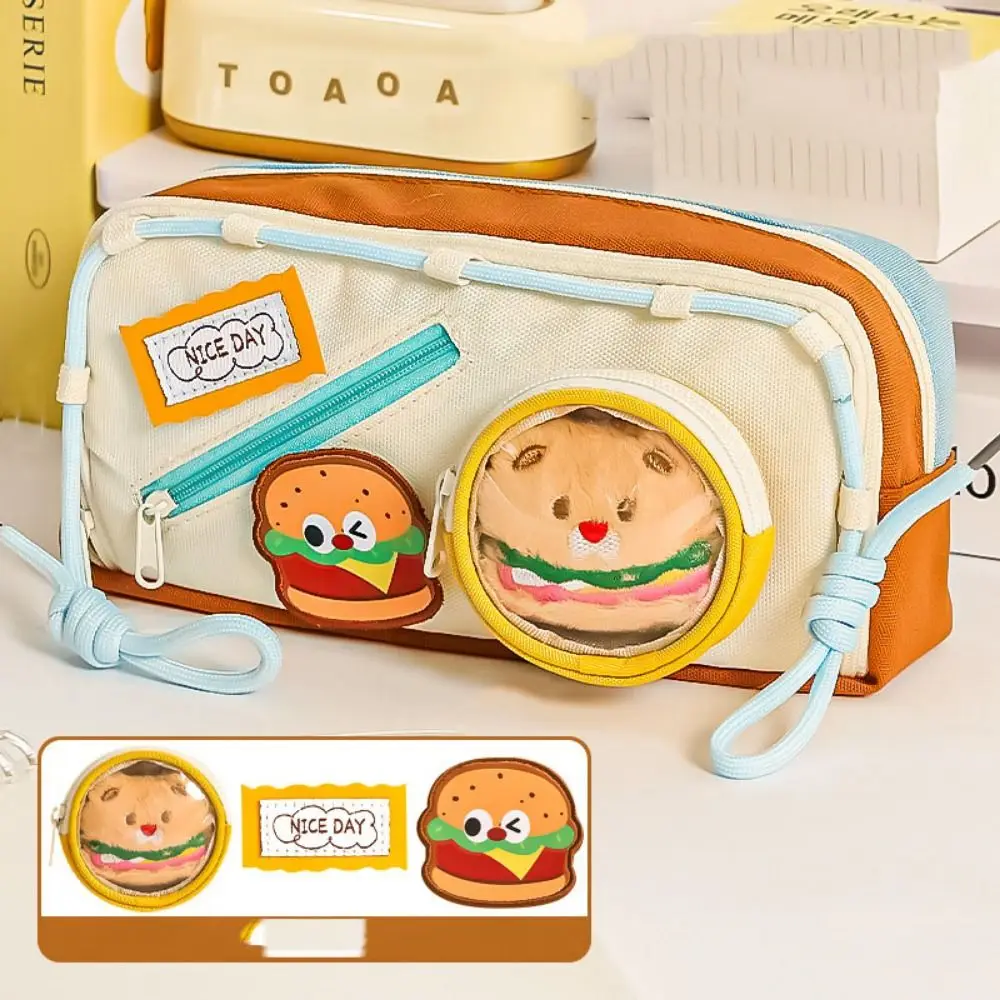 Large Capacity Hamburger Pencil Case Aesthetic Delicious Food School Cases Pouch Portable Multifunctional Bag Organizer Box
