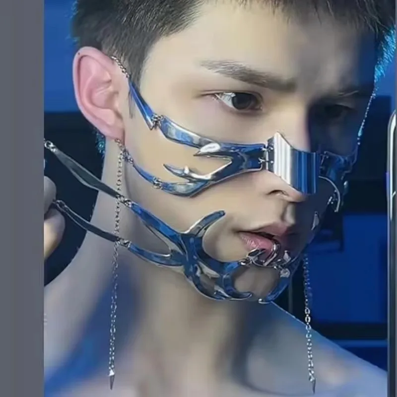 Cyber Punk Masquerade Mask Robot Party Prom Metal Mask Unisex Irregular Jewelry Irregular Metal Face Akcesoria dla kobiet mężczyzn