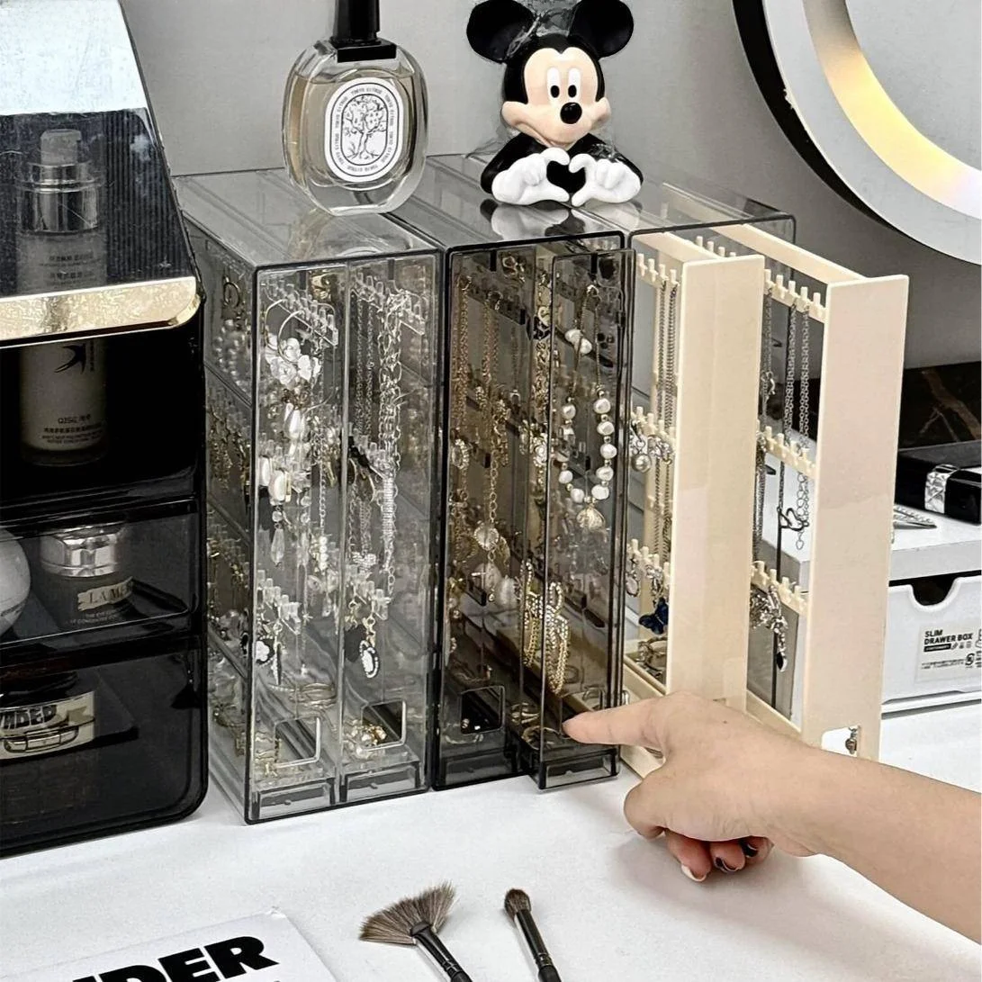 Dustproof Transparent Jewelry Storage Box Earring Necklace Bracelet Hanging Multi-layer New 2024 Organizer for Home Use
