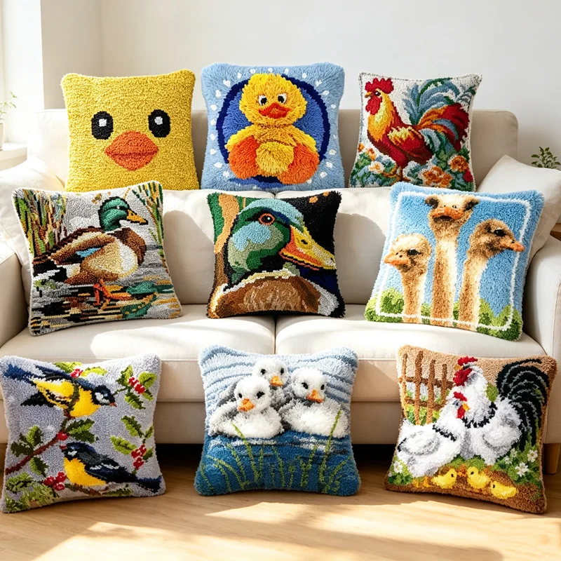 Cartoon Cute Bird Duck Latch Hook Kits Kussen Set Cushion Pillowcase Embroidery Kussen Rug Carpet DIY For Needlework knoopkussen