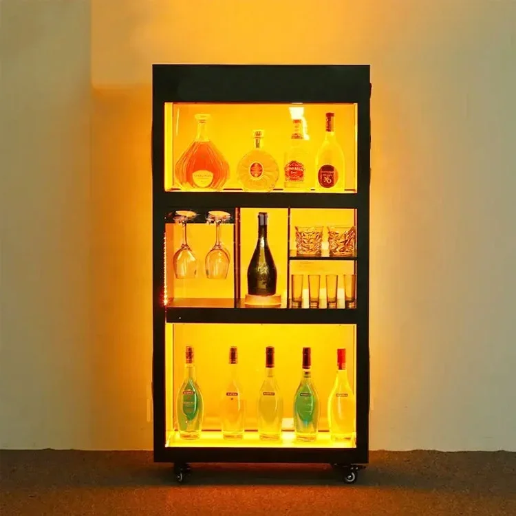 

Украшение винного шкафа Шкаф для вина и спиртных напитков с колесами Черный металлический винный шкаф