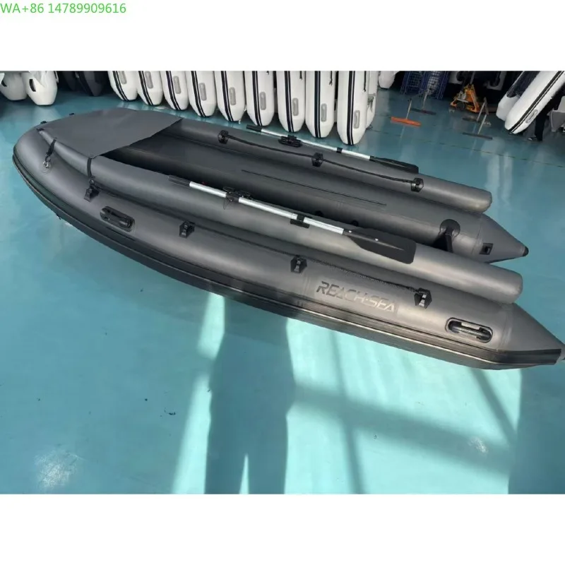 Reachsea Dark Gray Color Jet PVC Tunnel Air Deck Blow-Up Boat 12.5ft 6 People with Canopy for Sale