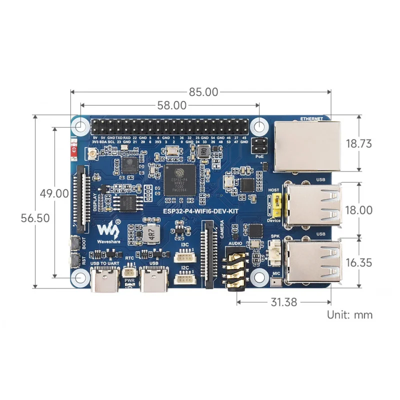 SKU-32054 Waveshare ESP32-P4-WIFI6-DEV-KIT High-Performance Development Board, Based On ESP32-P4 and ESP32-C6, Supports Wi-Fi 6