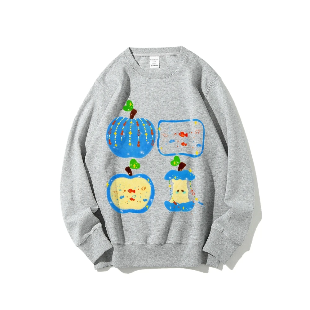 เสื้อกันหนาว Y2K กราฟิก Hoodie Blue Apples Premium Cotton คุณภาพสูง Oversize สีสัน Hoodie ผลไม้ Slice พิมพ์ Artsy Y2K สไตล์